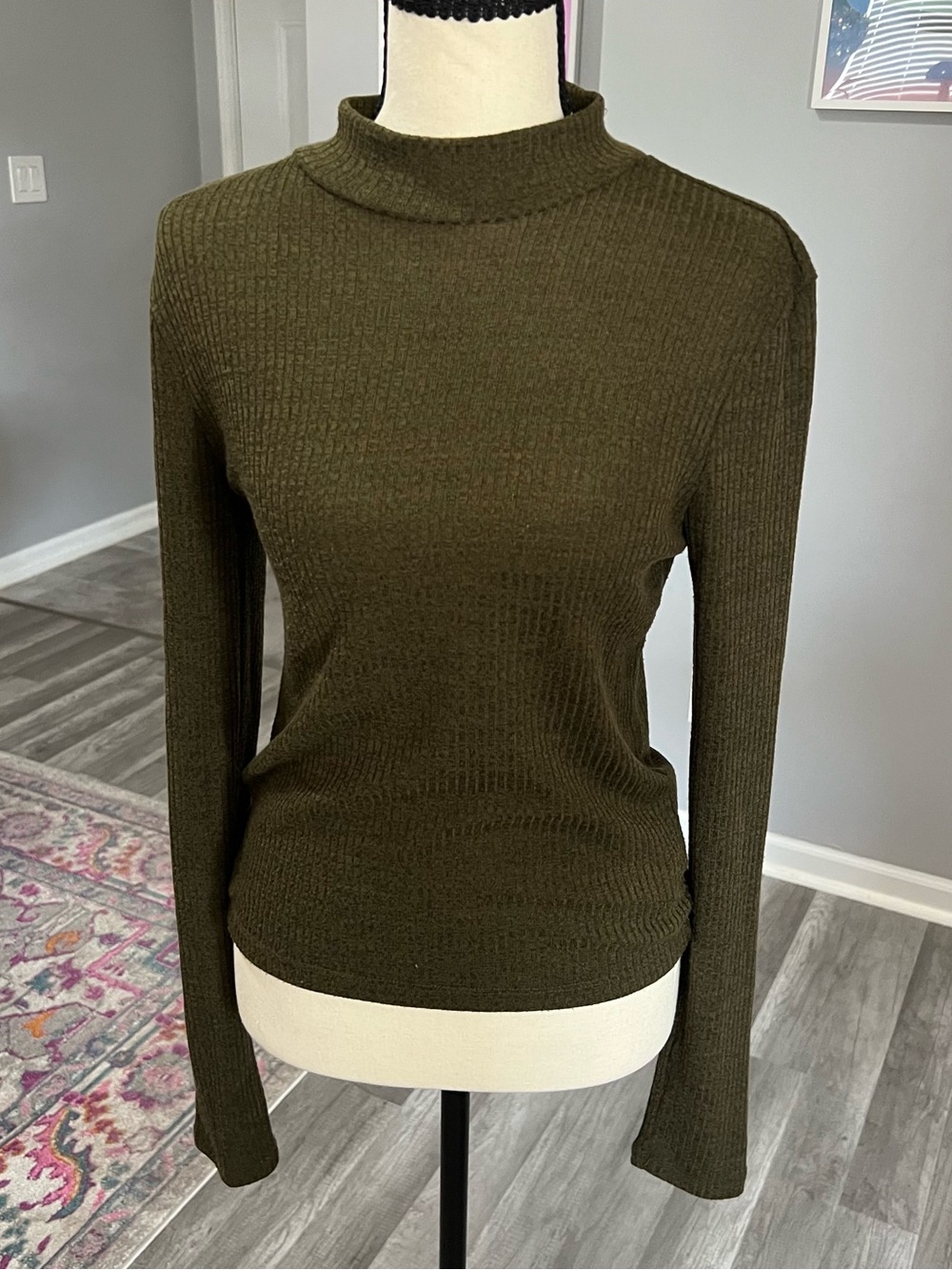 Olive Green Ribbed Mock Neck Women's Sweater